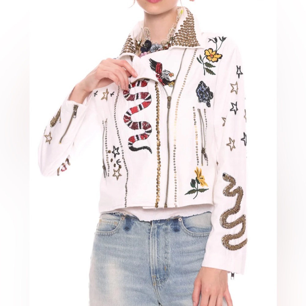New! Womens Aratta Adam and Eve Moto Jacket size small embroidered embellished
